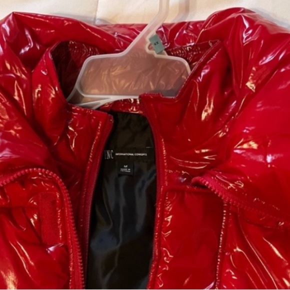 INC men's M medium "Chili Red" double 2x zip oversized shiny padded puffer coat - Picture 6 of 9